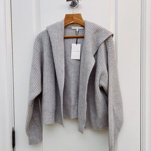 Naked Cashmere 100% CASHMERE Montauk Fisherman hooded Cardigan in grey small